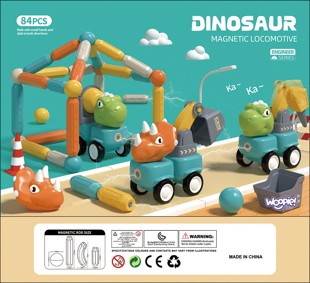 WOOPIE Magnetiniai Blokeliai su Dinozaurais 84 vnt. Konstruktorius