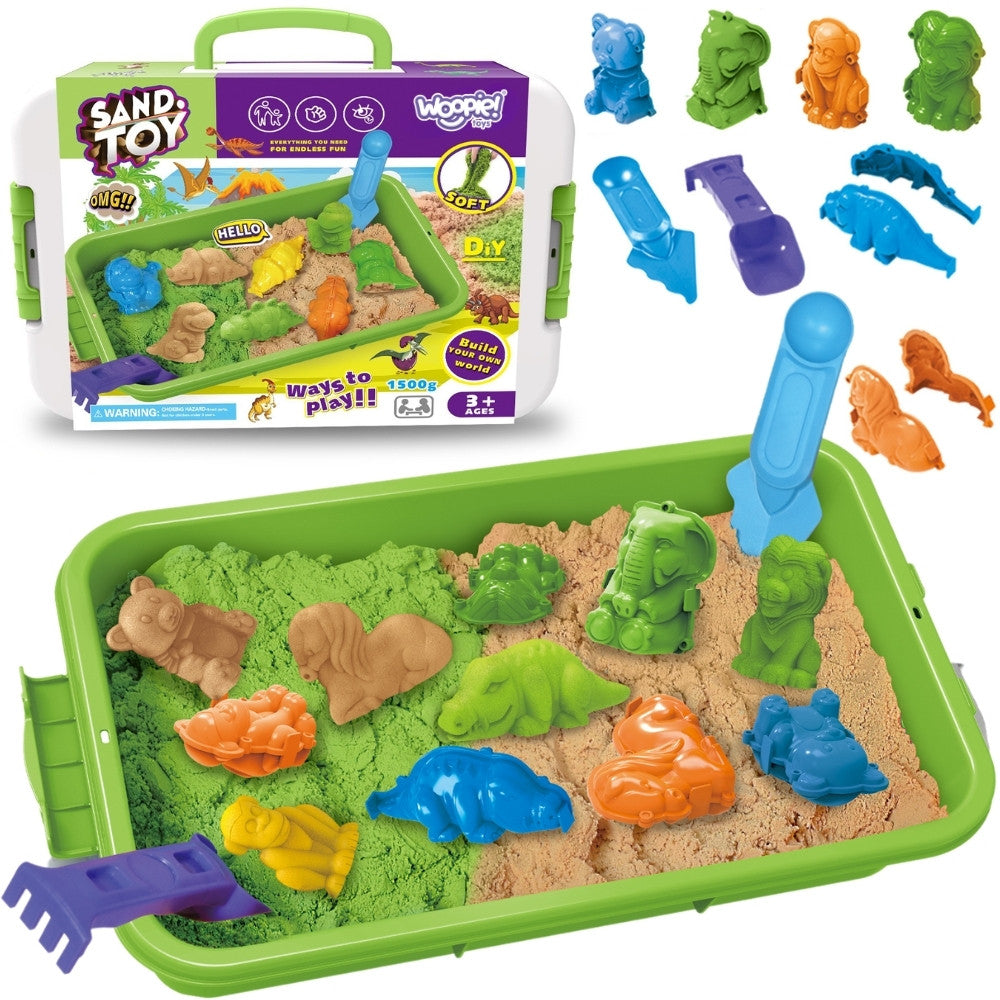 WOOPIE Kinetic Sand 1,5 kg ZOO Safari Rinkinys su Formelėmis