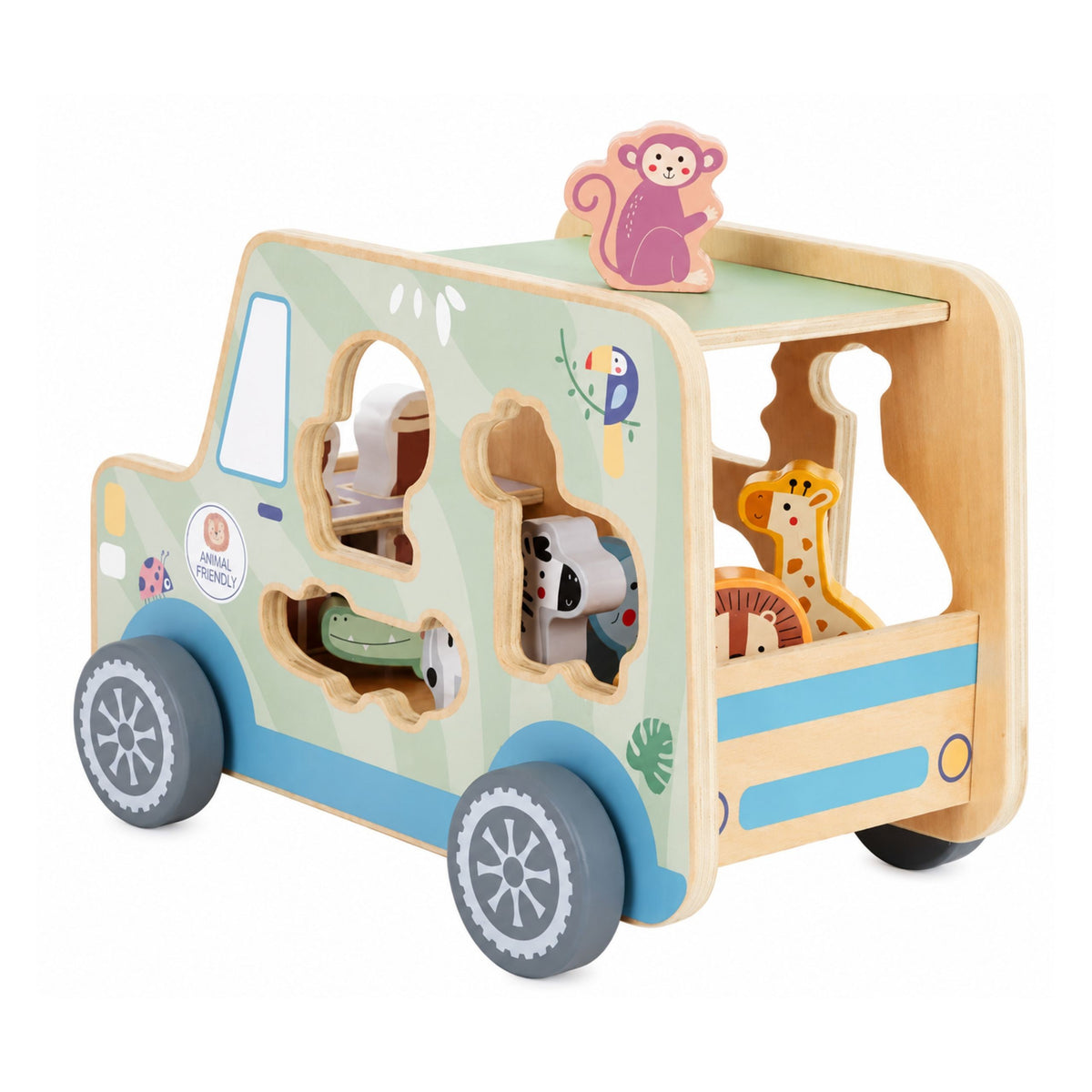 TOOKY TOY medinis safario automobilis su gyvūnais, 9 dalys