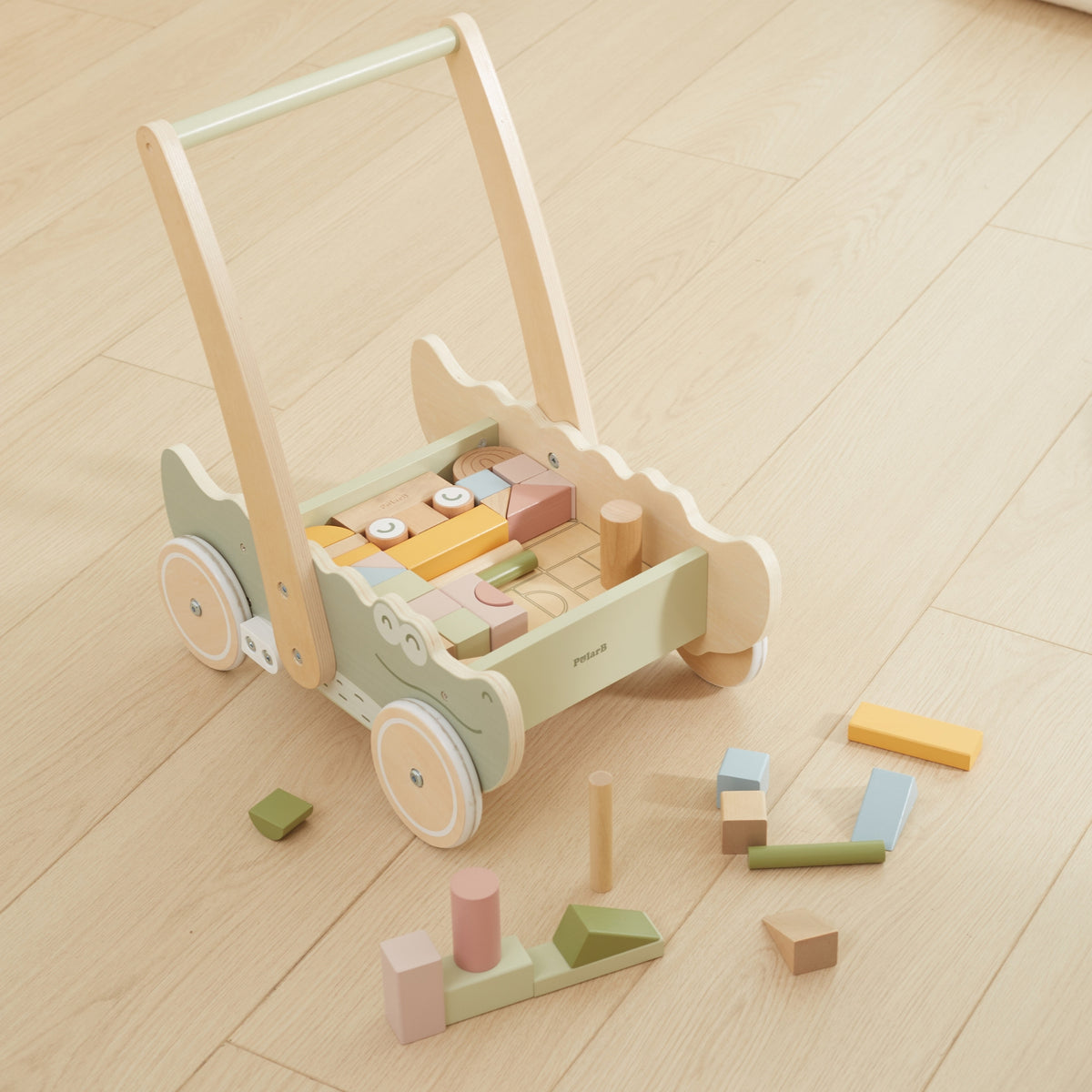 Viga Wooden Pusher Trolley – medinis vaikštynas Krokodilas