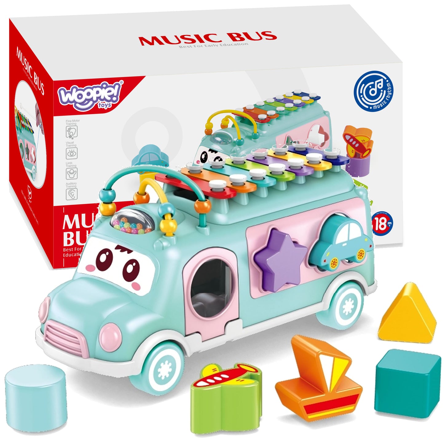WOOPIE BABY Muzikinė Mašinėlė Rūšiuoklis su Cimbolais Žalia