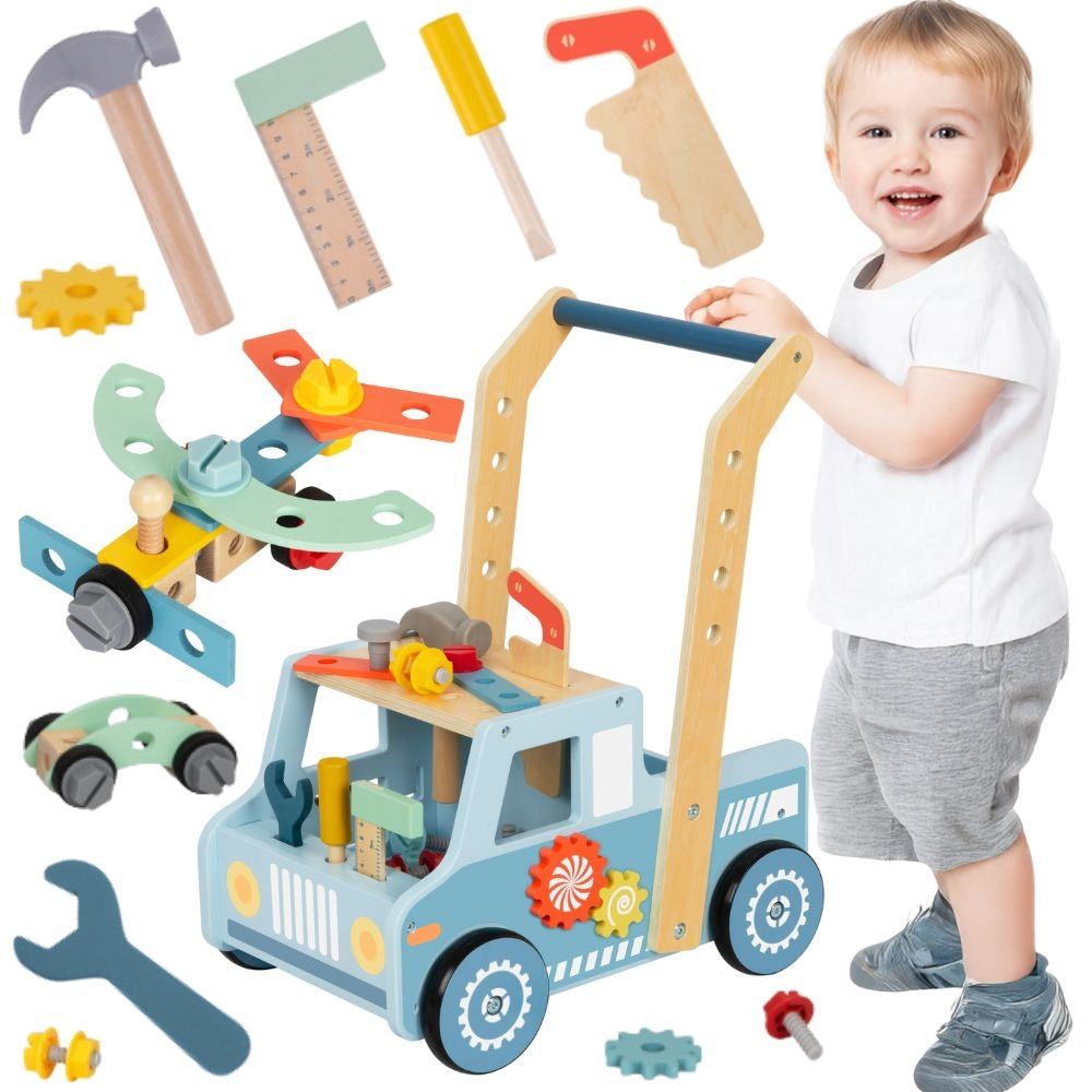 TOOKY TOY Medinis stumdukas-vaikštynė „Automobilis su mini dirbtuvėlėmis STEM“ – pagrindinis vaizdas