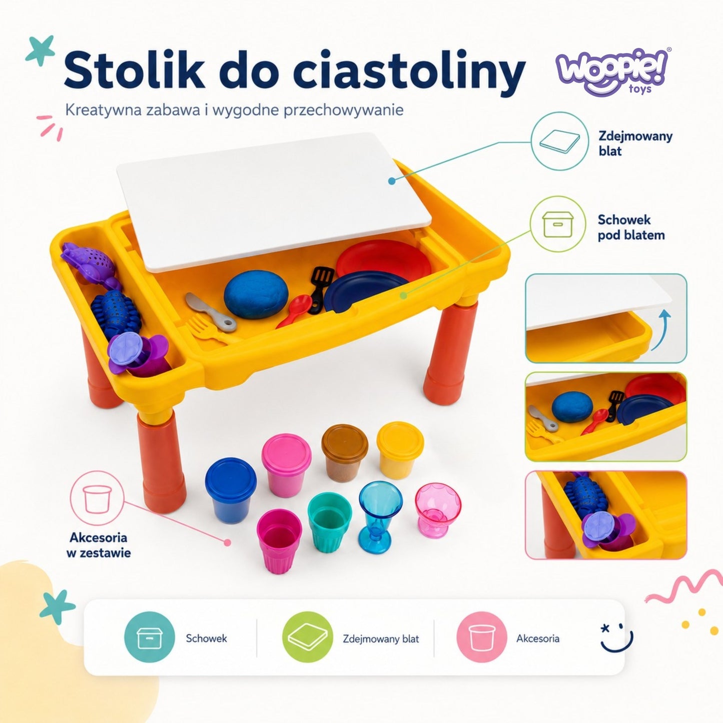 WOOPIE Plastilino Staliukas su Laikymo Vieta 40 dalių rinkinys