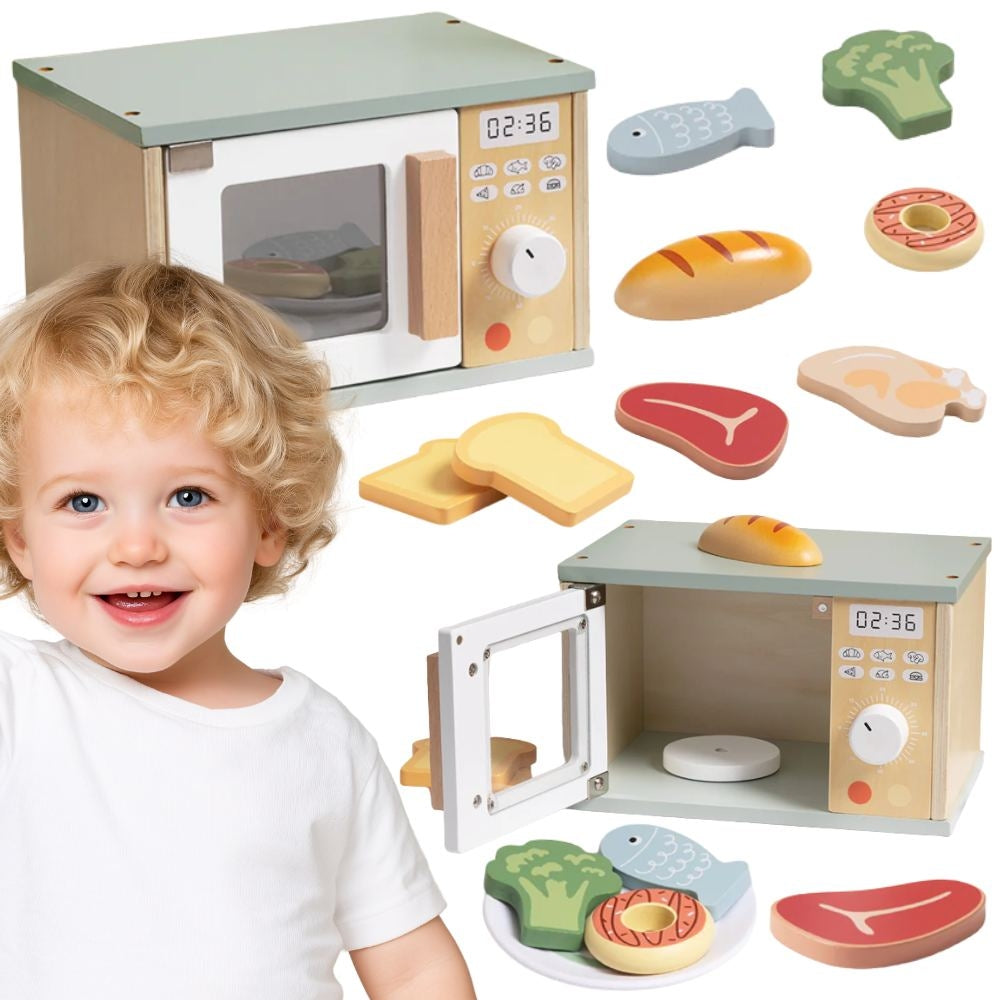 TOOKY TOY Medinė mikrobangų krosnelė su maisto produktų rinkiniu – pagrindinis vaizdas