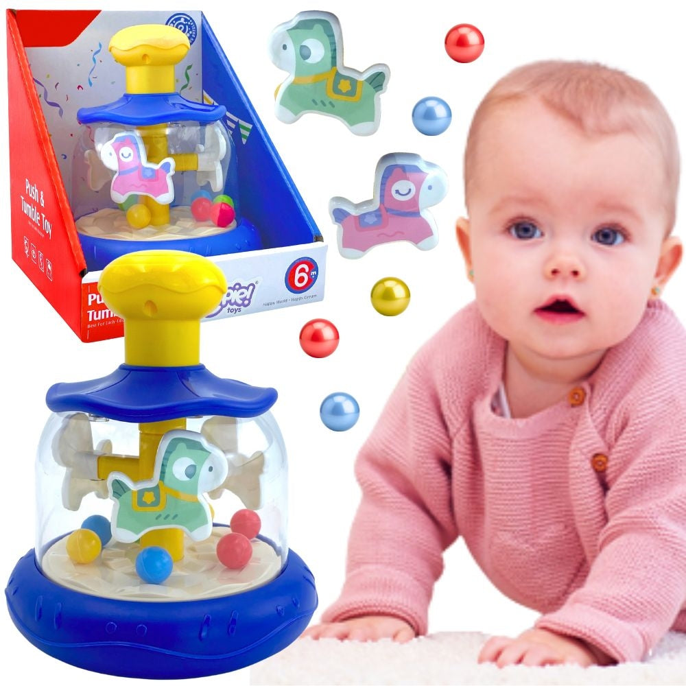 WOOPIE BABY Mėlyna besisukanti karuselė su spalvotais arkliukais ir kamuoliukais – pagrindinis vaizdas