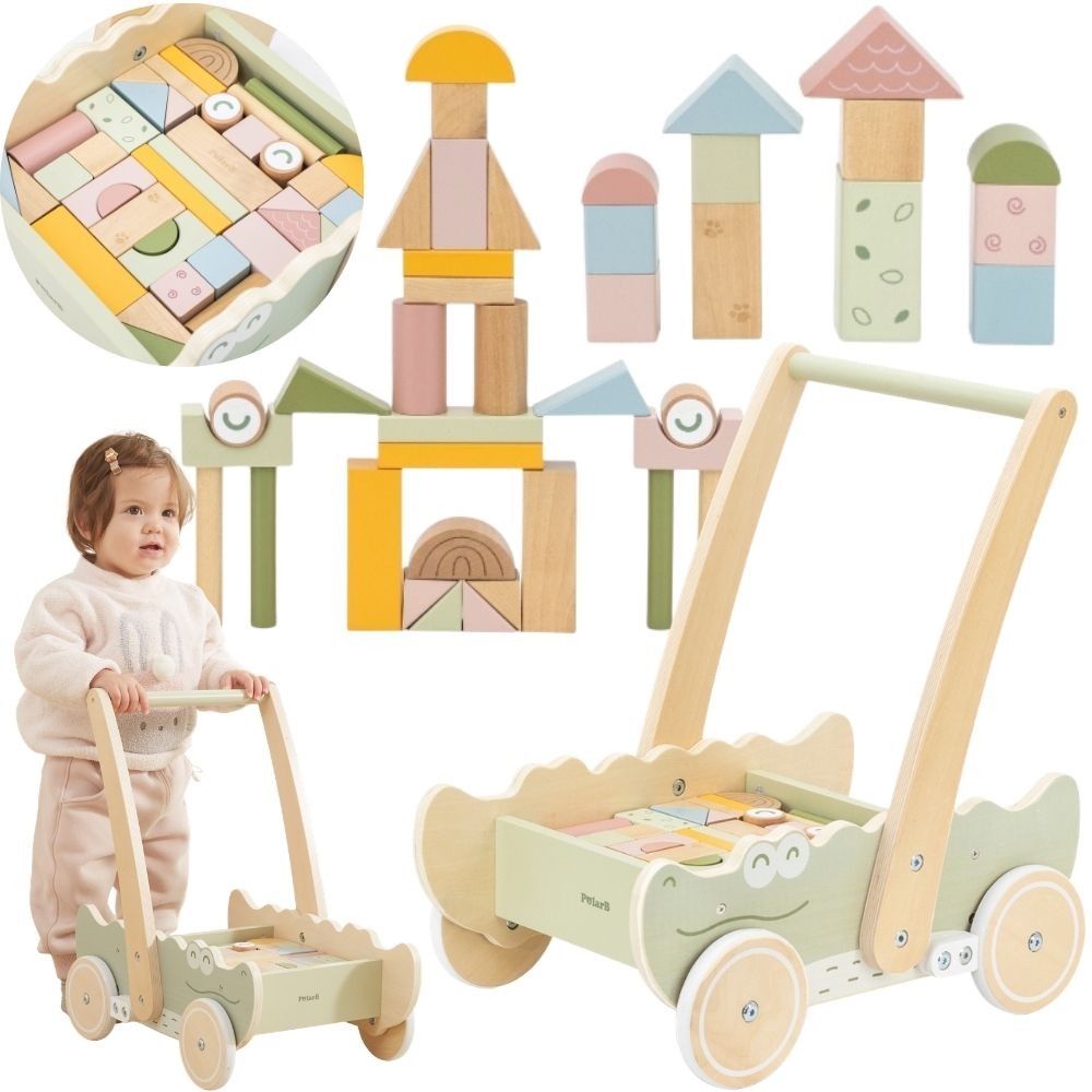 Viga Wooden Pusher Trolley – medinis vaikštynas Krokodilas