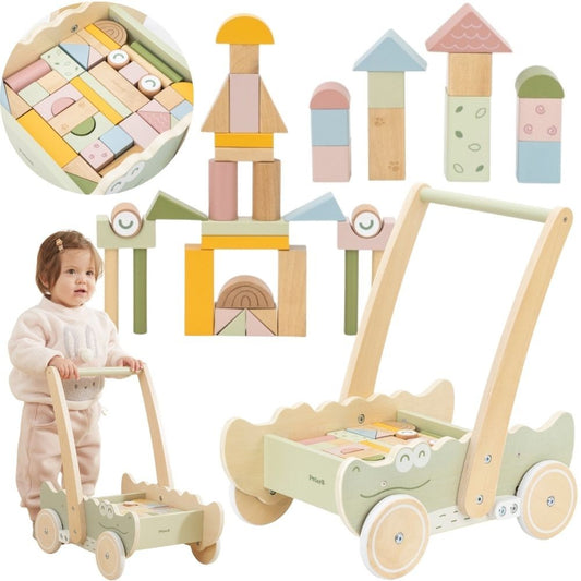 Viga Wooden Pusher Trolley – medinis vaikštynas Krokodilas