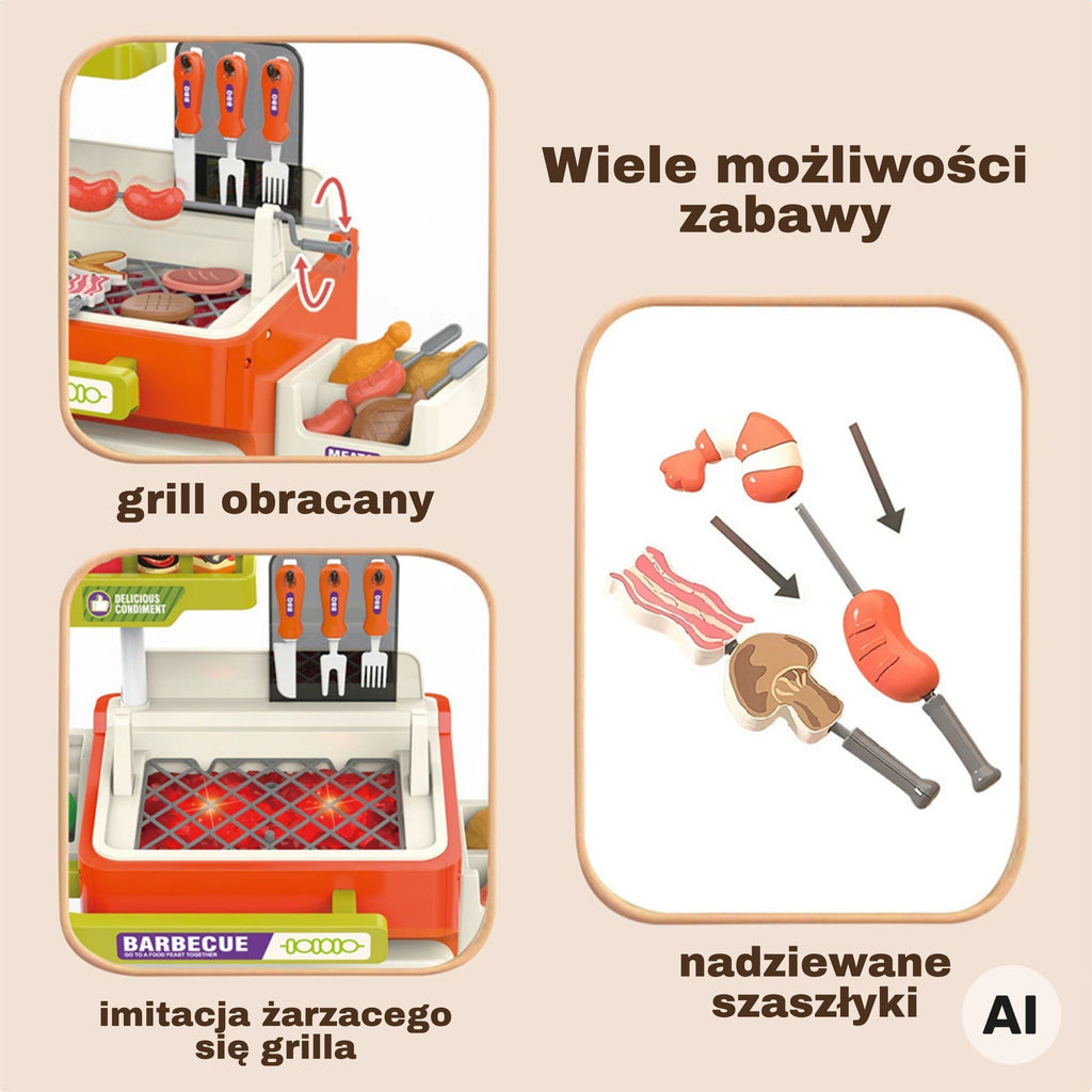 WOOPIE Interaktyvus BBQ Grilio Vežimėlis 51 detalė su Garso ir Šviesos Efektais