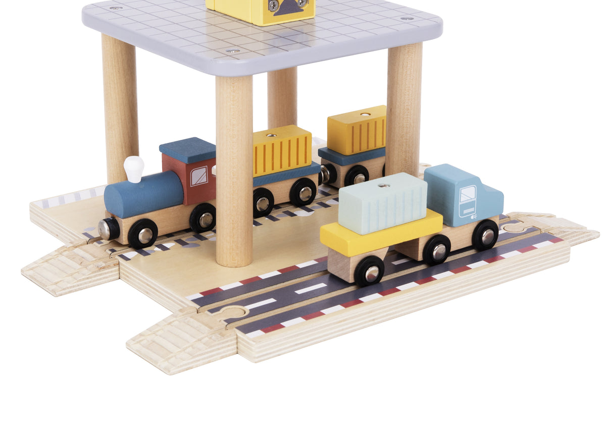 TOOKY TOY Medinis uosto kranų rinkinys su transporto priemonėmis