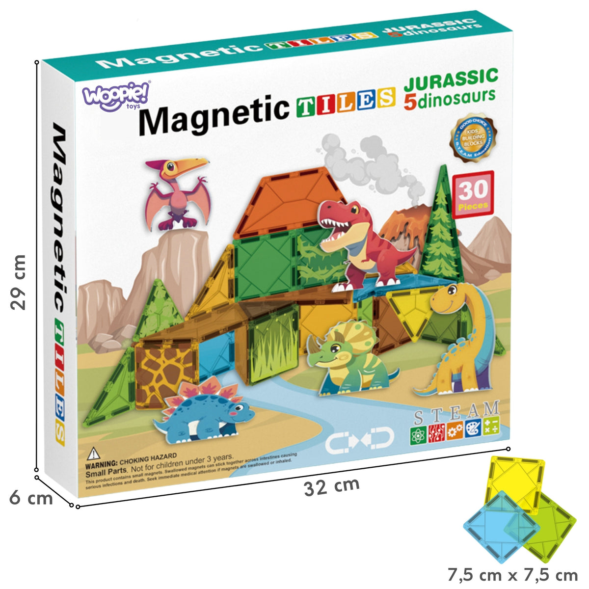 WOOPIE Magnetiniai Statybiniai Blokai Dinozaurai 30 vnt.