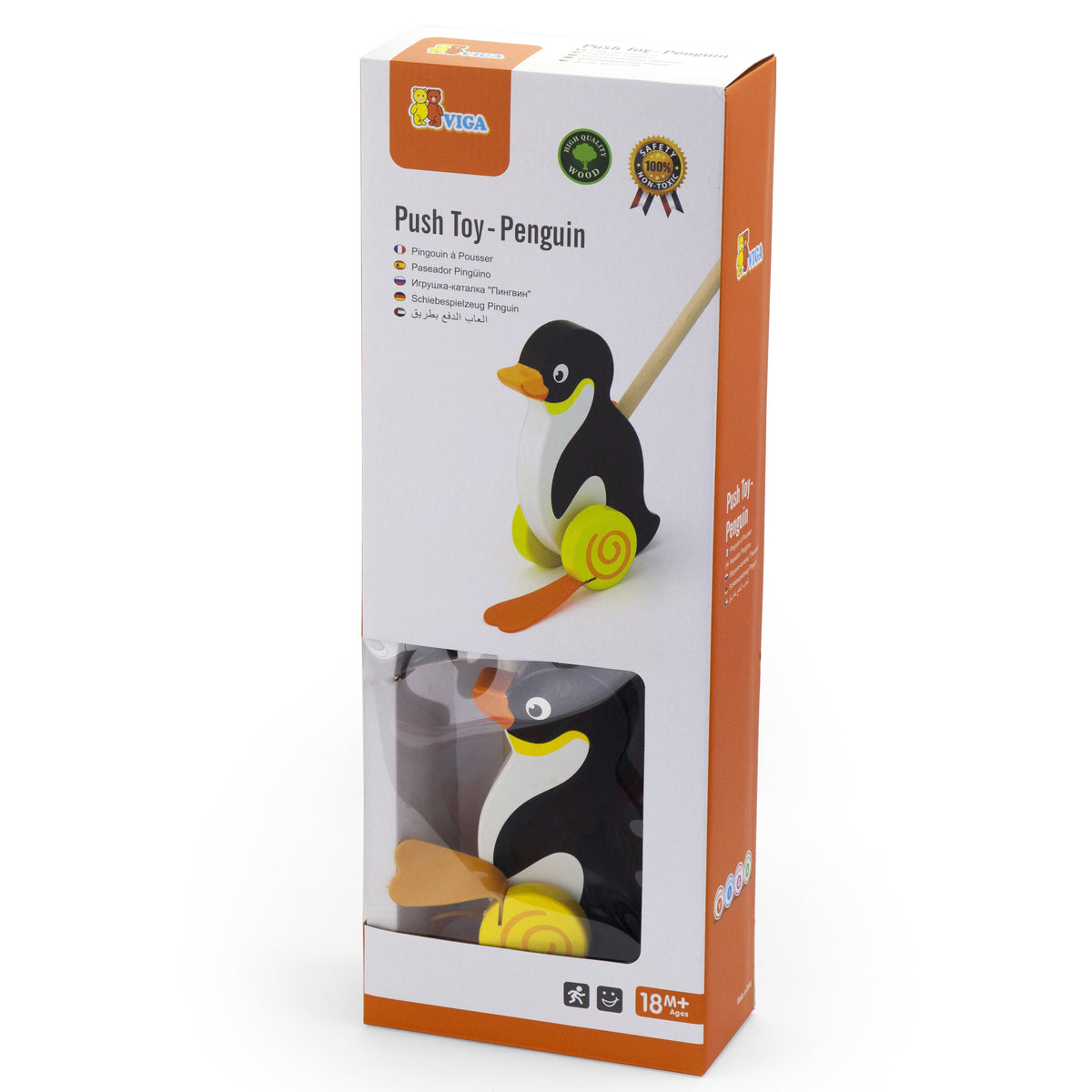 Viga Toys Medinis Stumdukas Pingvinas ant Lazdelės Vaikams
