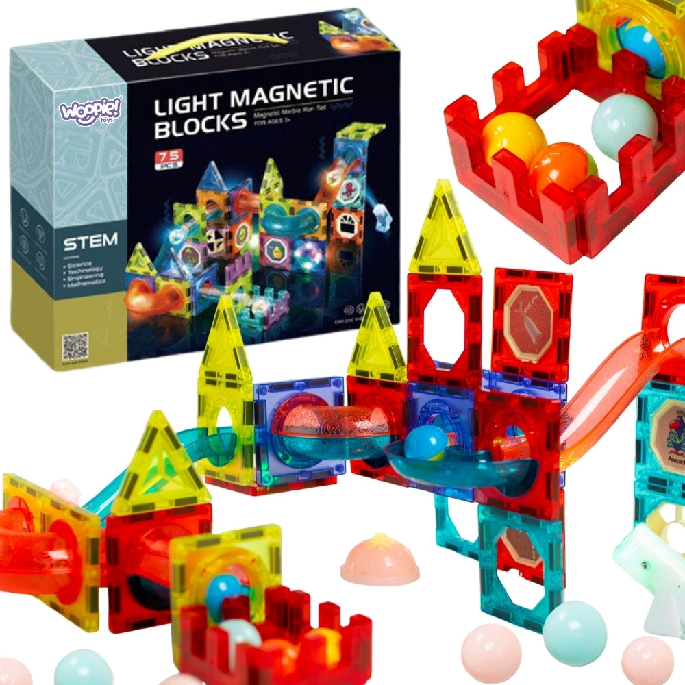 WOOPIE Magnetiniai blokeliai kamuoliukų takas su apšvietimu (Kulodromas), 75 dalys – pagrindinis vaizdas