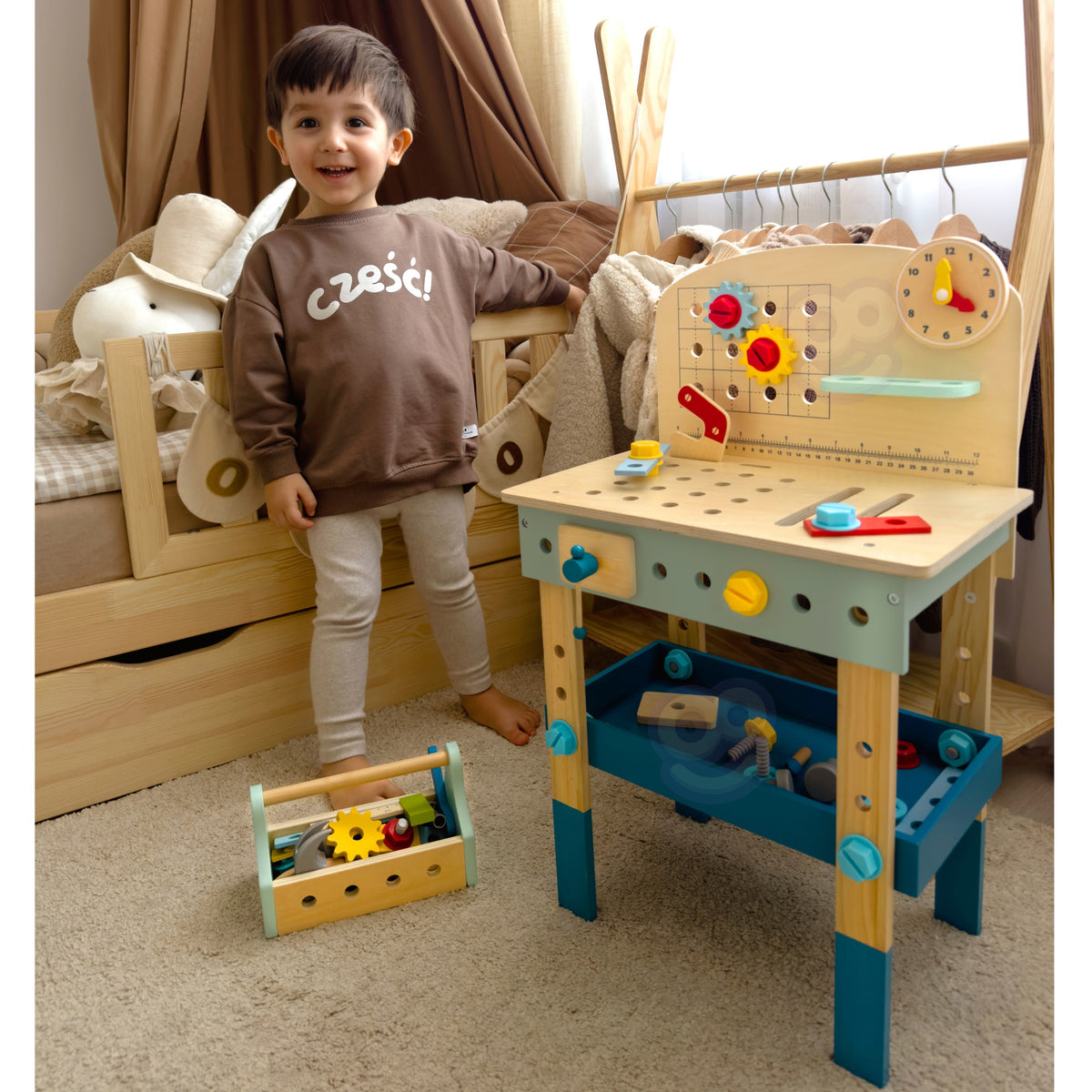TOOKY TOY Medinis DIY Dirbtuvių Stalas Vaikams 48 Detalės