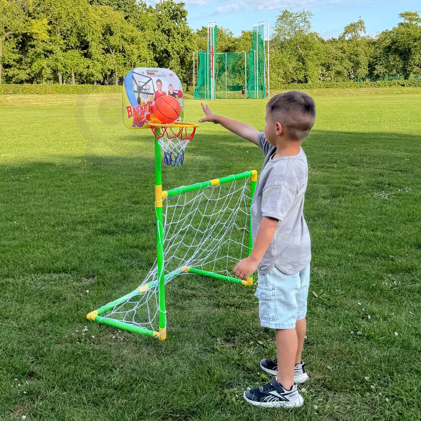 WOOPIE 2in1 Sporto Rinkinys: Krepšinio Lankas ir Futbolo Vartai su Kamuoliais – vartai ir lankas – vaizdas 2