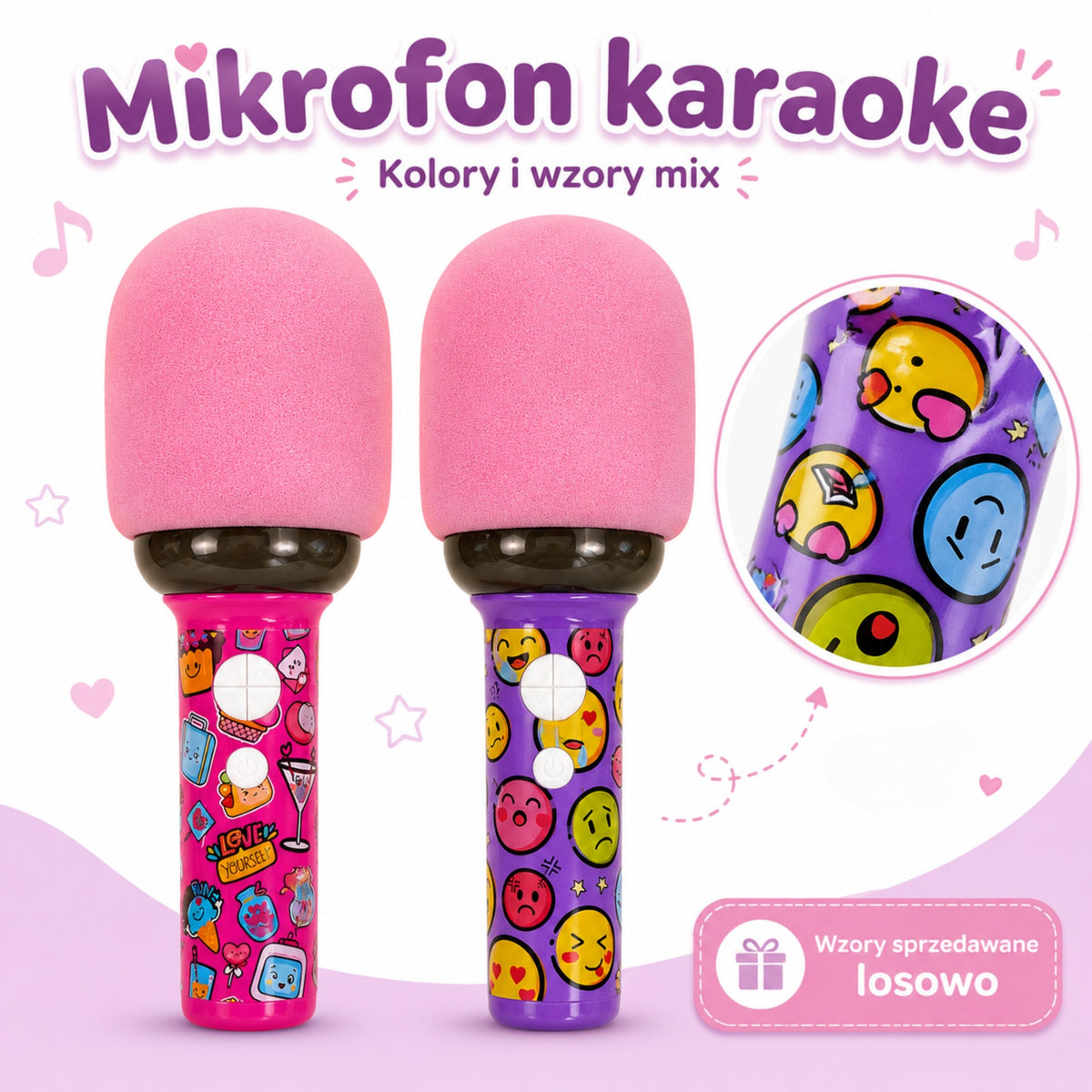 WOOPIE Belaidis Karaokė Mikrofonas su Bluetooth Garsiakalbiu LED Rožinis