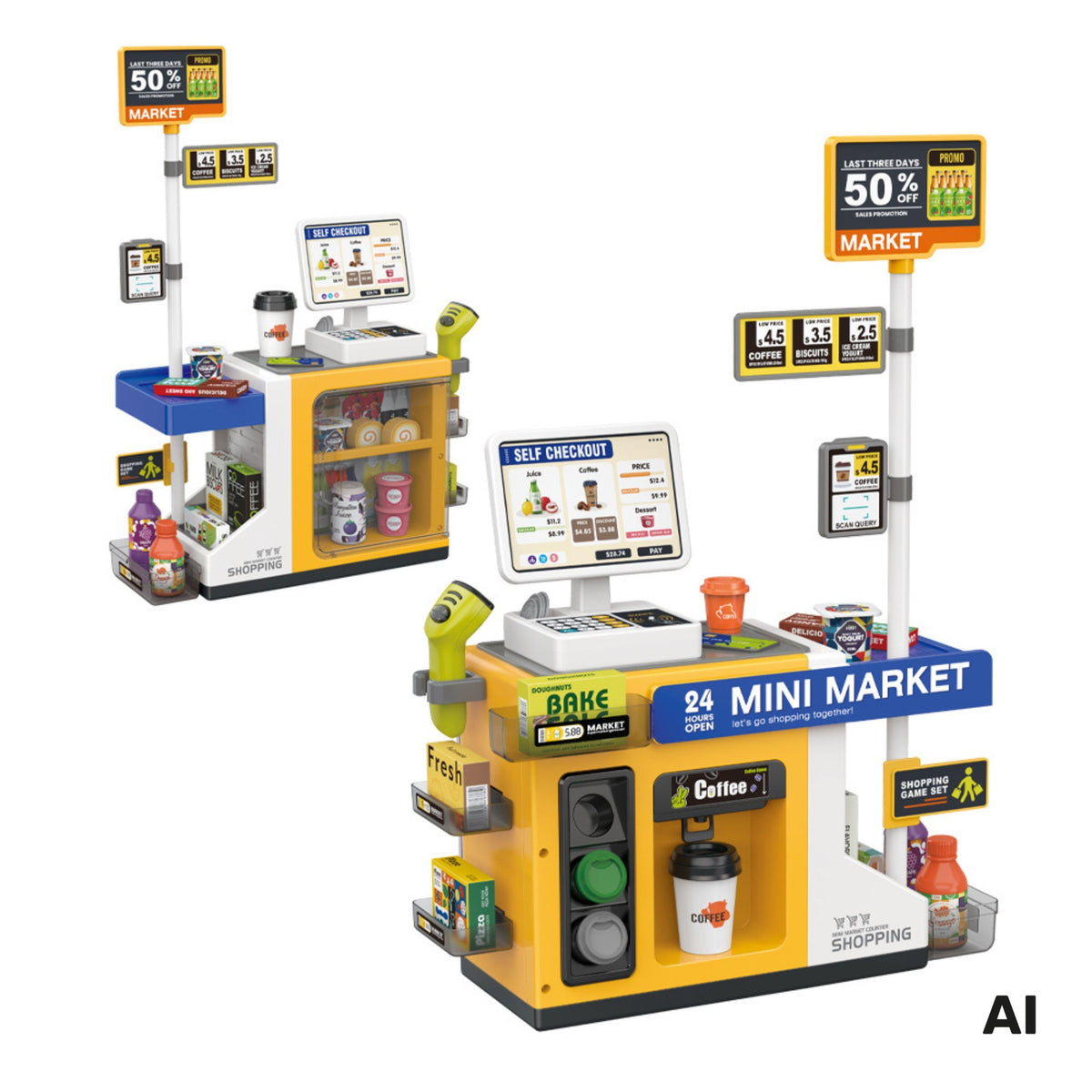 WOOPIE Mini Market Interaktyvi Savitarnos Kasa su Šviesomis ir Garsais
