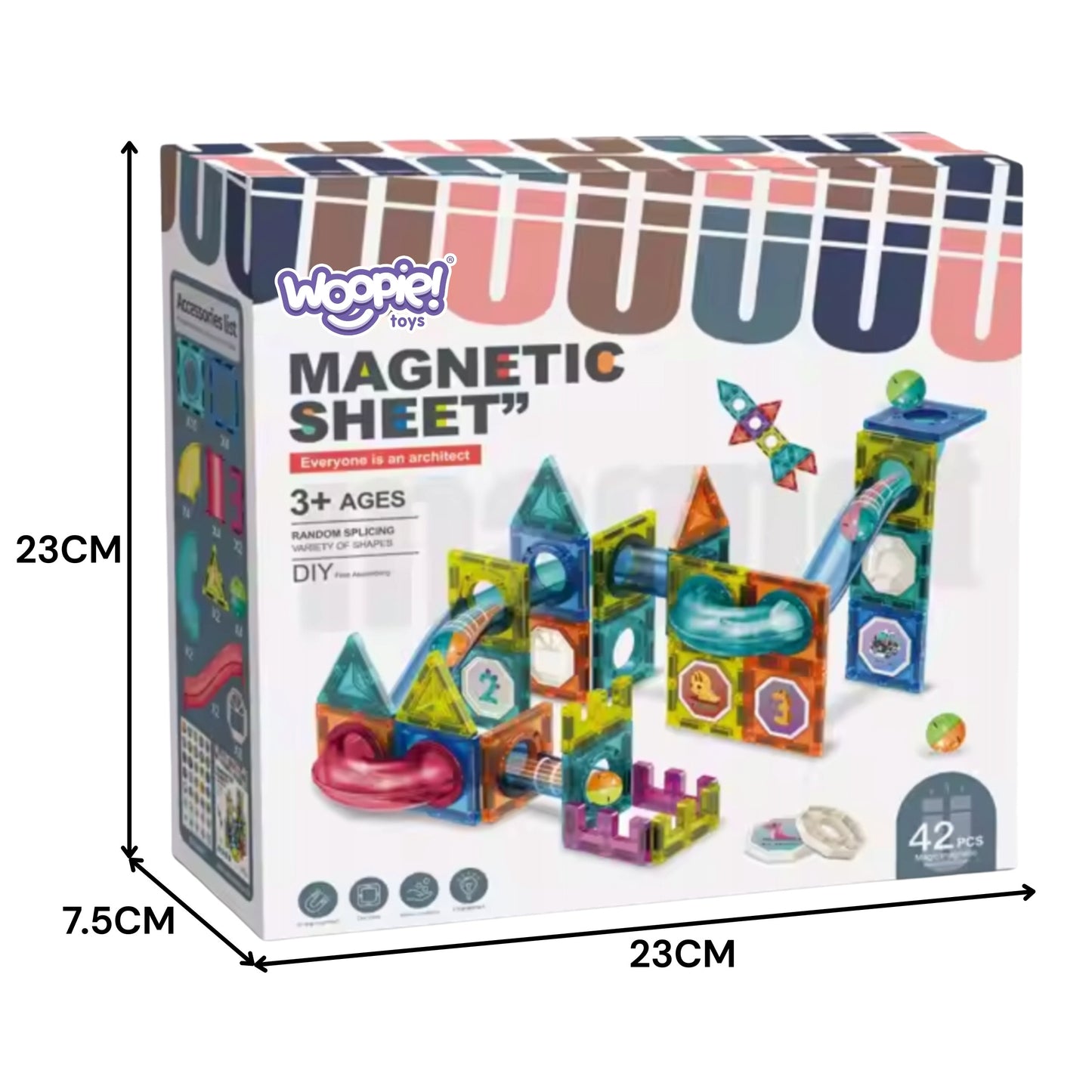 WOOPIE Magnetiniai 3D blokeliai Kamuoliukų Trasa 42 vnt.