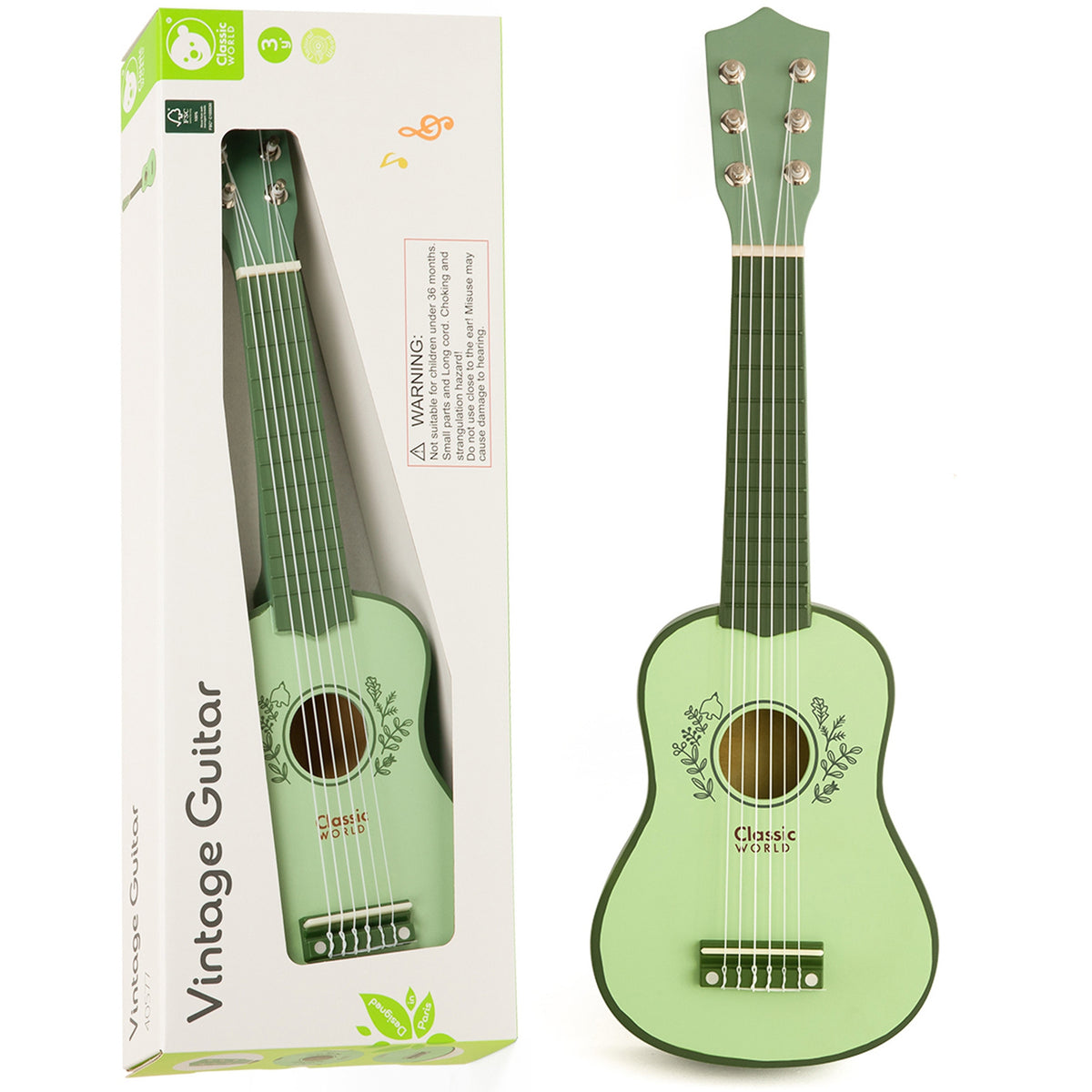 CLASSIC WORLD Medinė Vintažinė Gitara Vaikams 3+