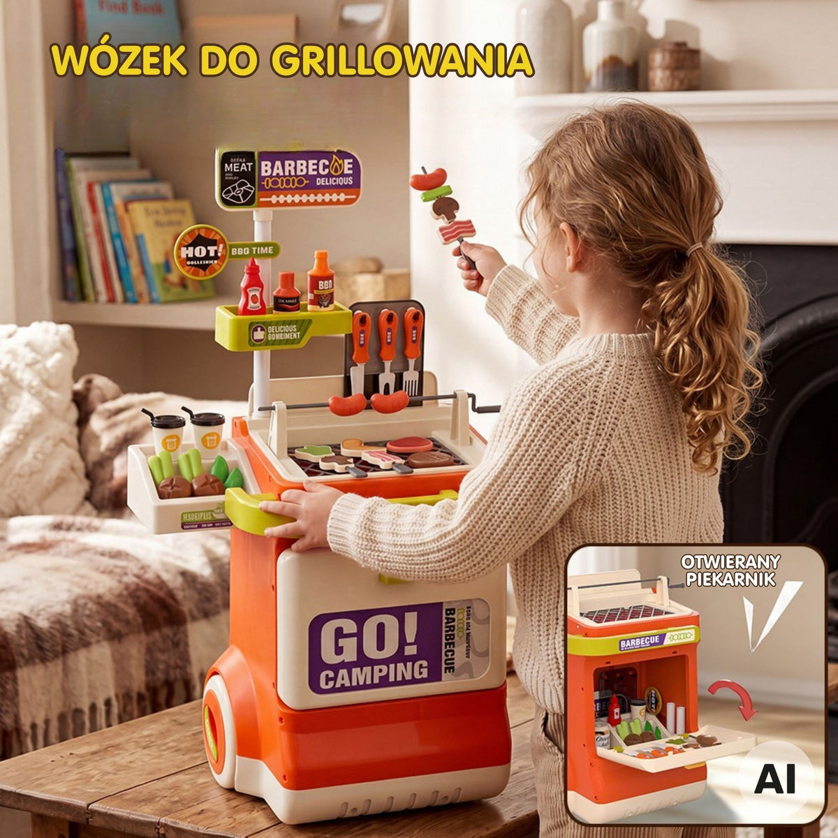 WOOPIE Interaktyvus BBQ Grilio Vežimėlis 51 detalė su Garso ir Šviesos Efektais