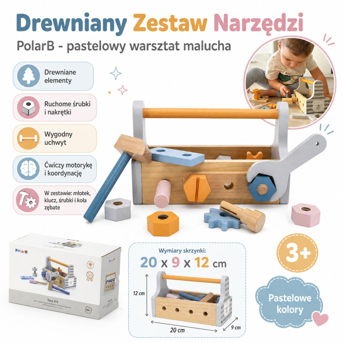 VIGA PolarB Medinė Įrankių Dėžė su Meškučio Motyvu