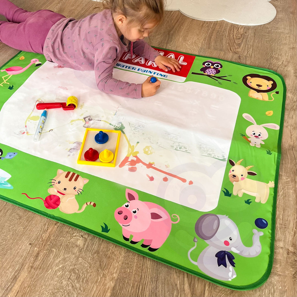 WOOPIE Vandeninis Piešimo Kilimėlis 2in1 XXL Dvipusis su Gyvūnais
