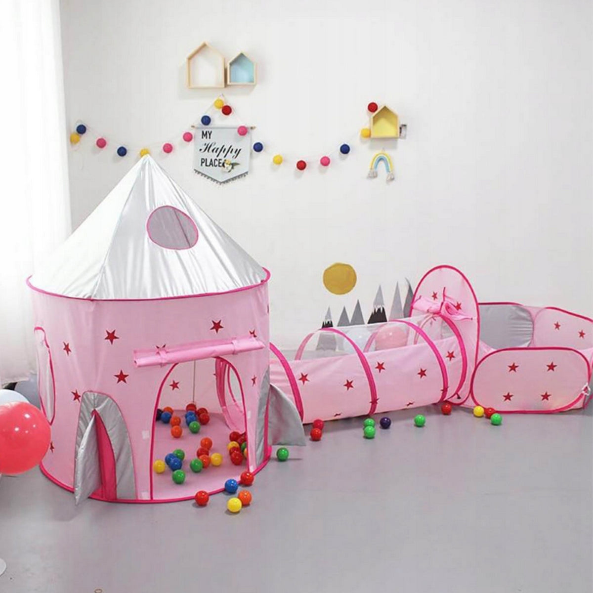 WOOPIE 3-in-1 Princesės pilies palapinė su tuneliu ir baseinu XXL