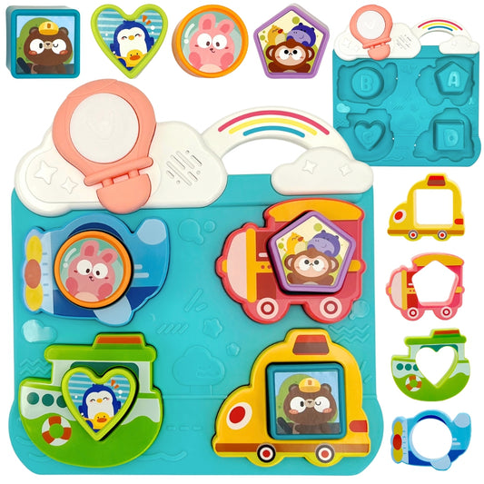 WOOPIE BABY Interaktyvi atitikmenų dėlionė su transporto priemonėmis ir gyvūnais, mėlyna – pagrindinis vaizdas