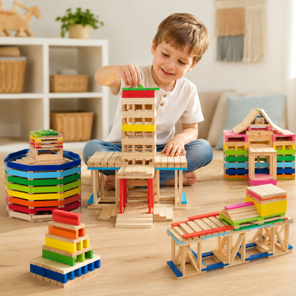 VIGA Medinių Statybinių Kaladėlių Rinkinys Pastatai, 250 vnt.