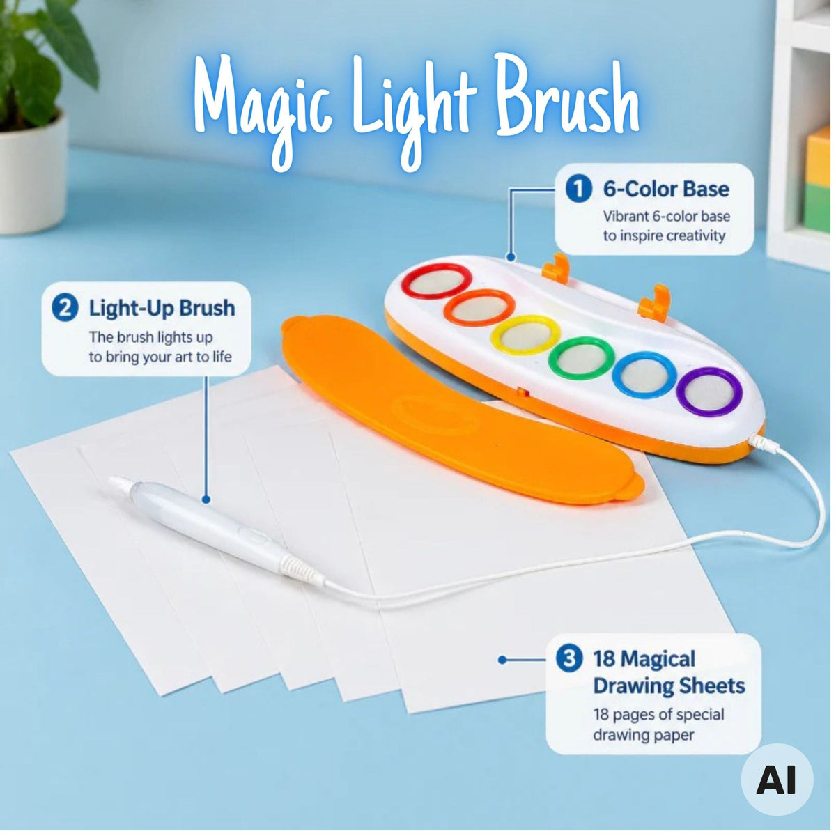 WOOPIE Magic LED Water Brush - Šviečiantis Piešimo Rinkinys