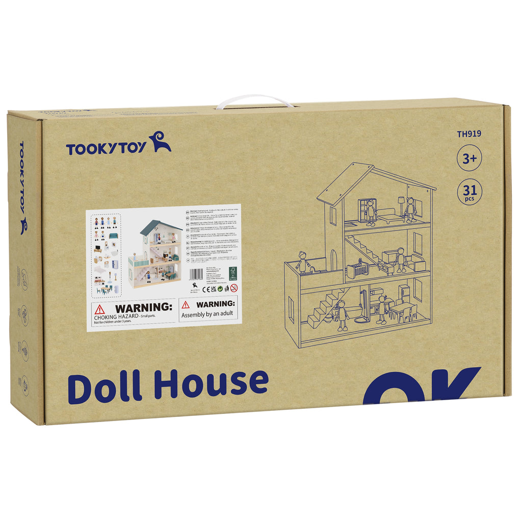 TOOKY TOY Didelis medinis lėlių namelis su figūrėlėmis, FSC