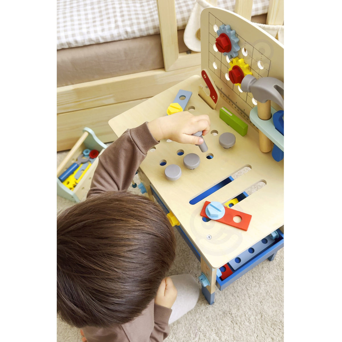 TOOKY TOY Medinis DIY Dirbtuvių Stalas Vaikams 48 Detalės