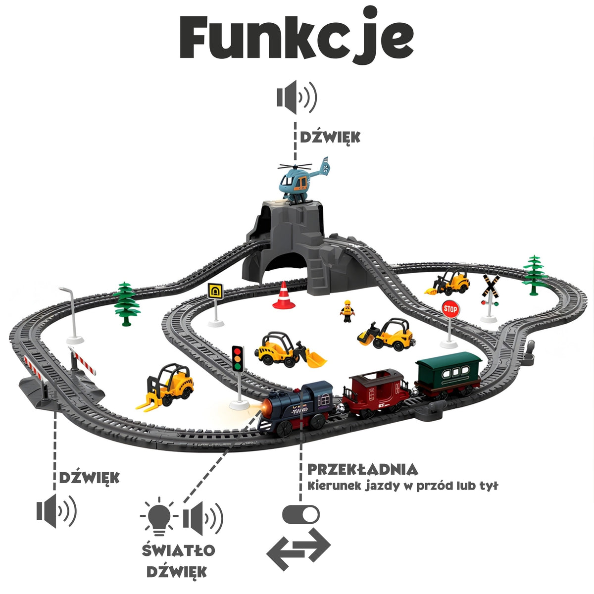 WOOPIE Elektrinis Traukinys Retro su Tuneliu ir Stotimi 76 el.