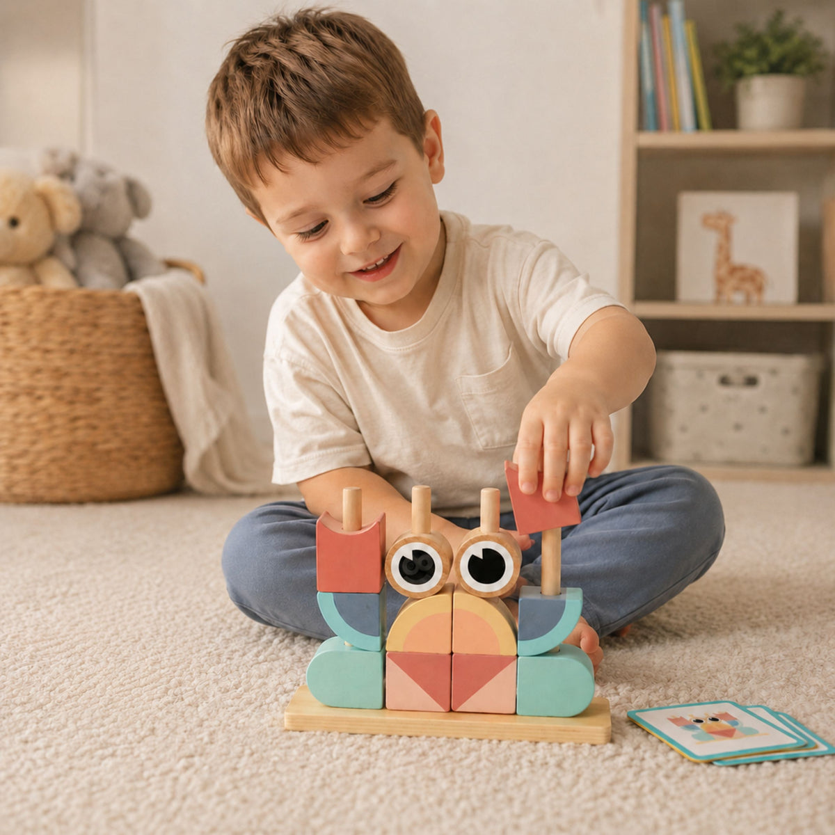 TOOKY TOY Medinė dėlionė Krabas su spalvotais kaladėlėmis