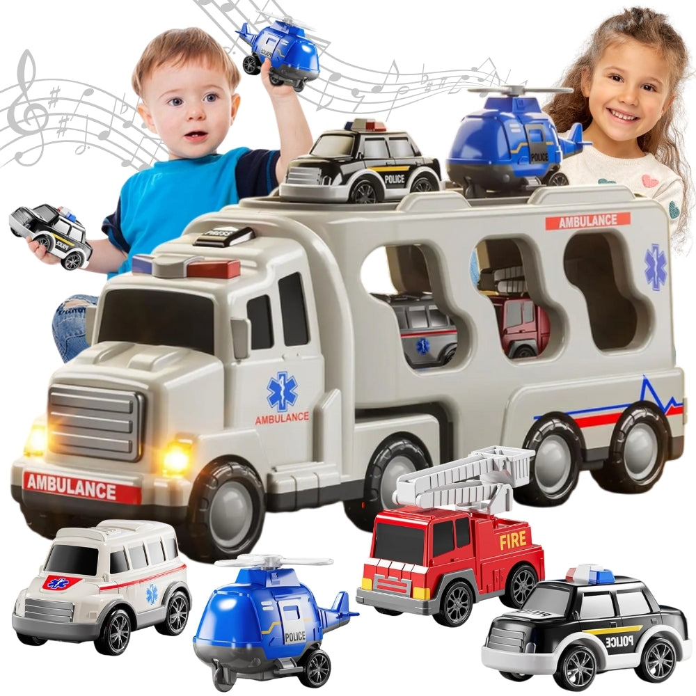 WOOPIE Kelių transporto priemonės rinkinys 5in1 su evakuatoriumi ir greitosios pagalbos automobiliu – pagrindinis vaizdas