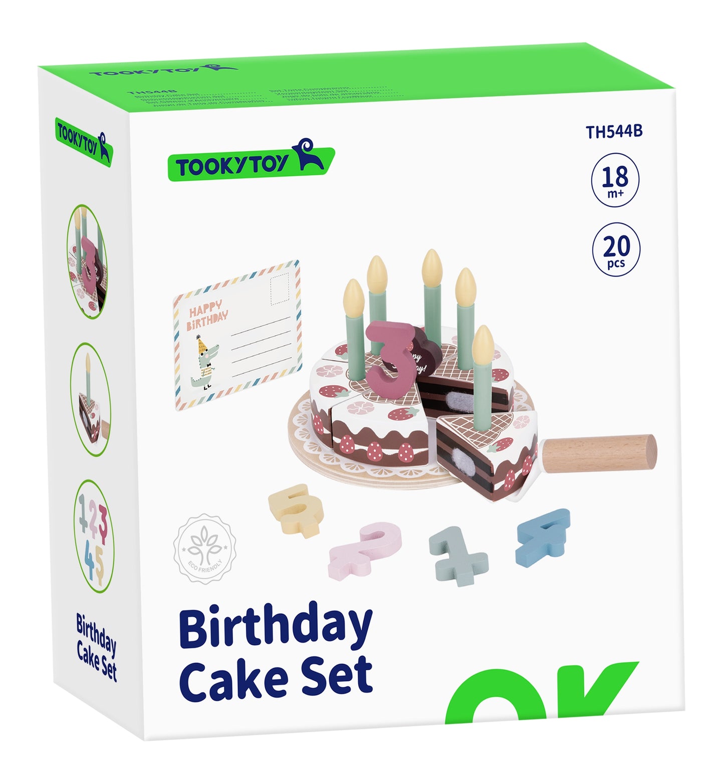 TOOKY TOY Medinis pjaustomas gimtadienio tortas su lipdukais, žvakutėmis ir atvirute, 20 dalių – vaizdas 4