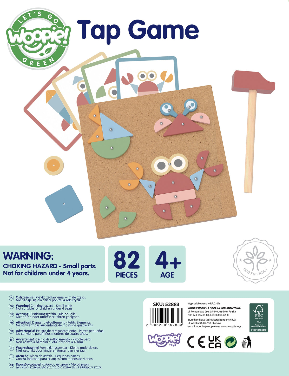 WOOPIE GREEN Medinė Kalimo Dėlionė su Plaktuku 82 dalys