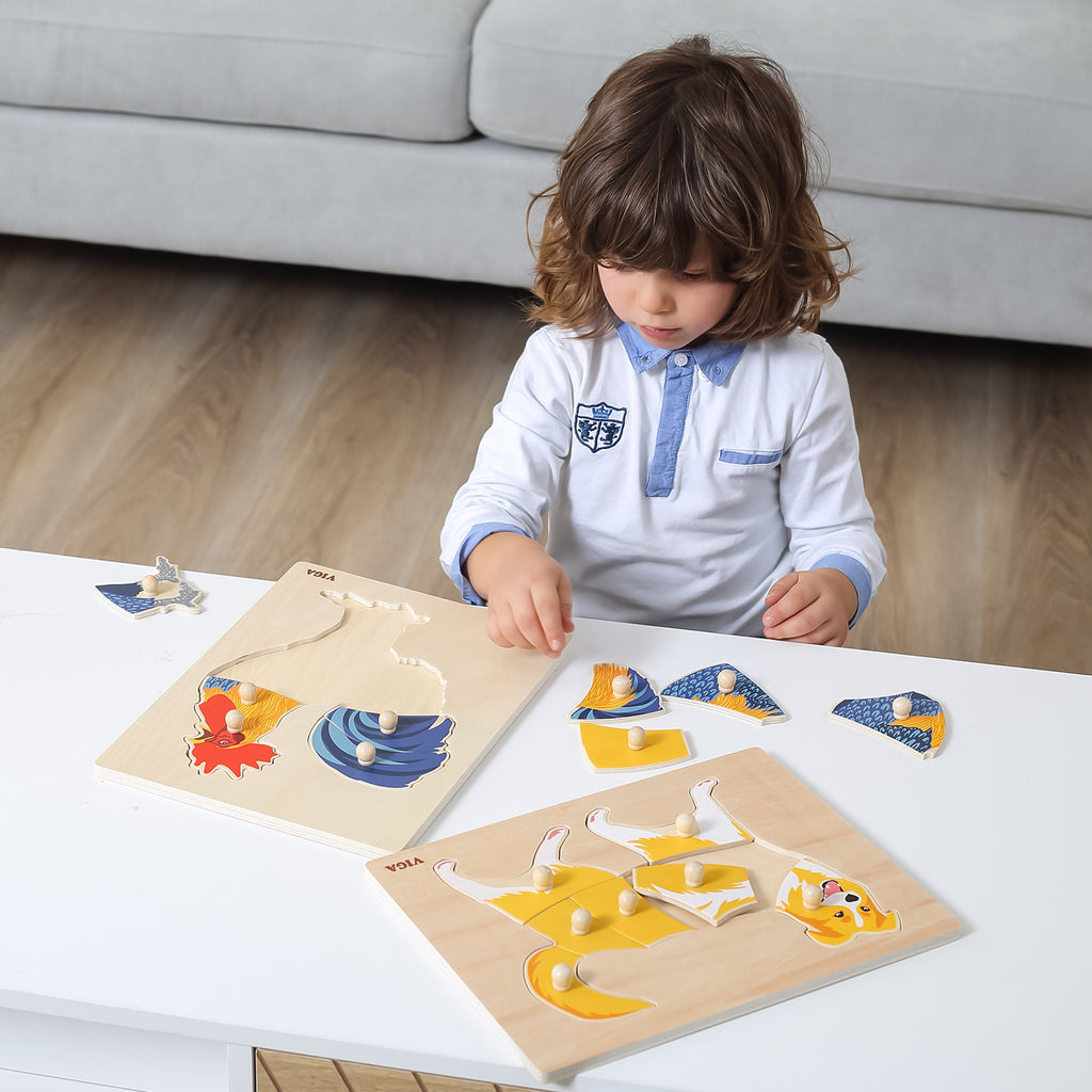 VIGA Medinė Montessori Dėlionė Gaidys su Kaiščiais