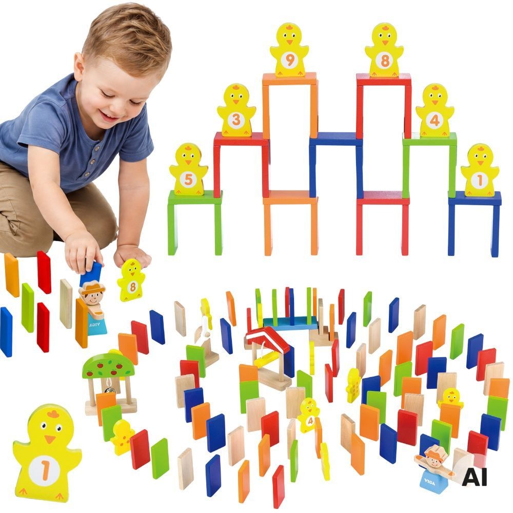 VIGA Medinė Domino Trasos Žaidimas 122 vnt. nuo 3 metų