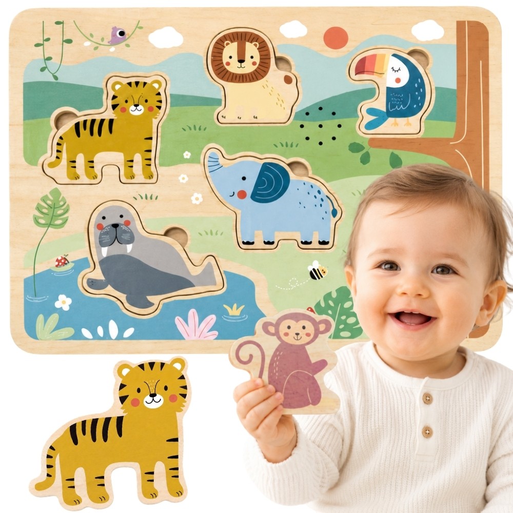 TOOKY TOY Garsinė dėlionė Safari Montessori vaikams