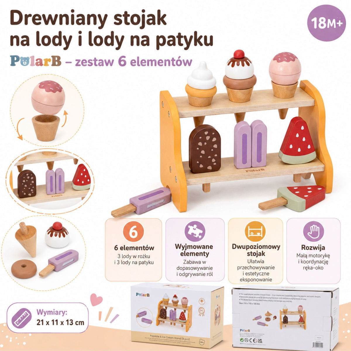 VIGA Medinė Ledainė su 6 Spalvotais Ledais – Vaidybinis Rinkinys