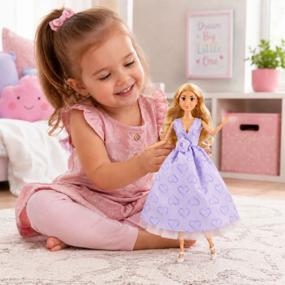 WOOPIE ROYAL Lėlė Lily 30cm Ilgi Plaukai Levandų Suknelė su Priedais