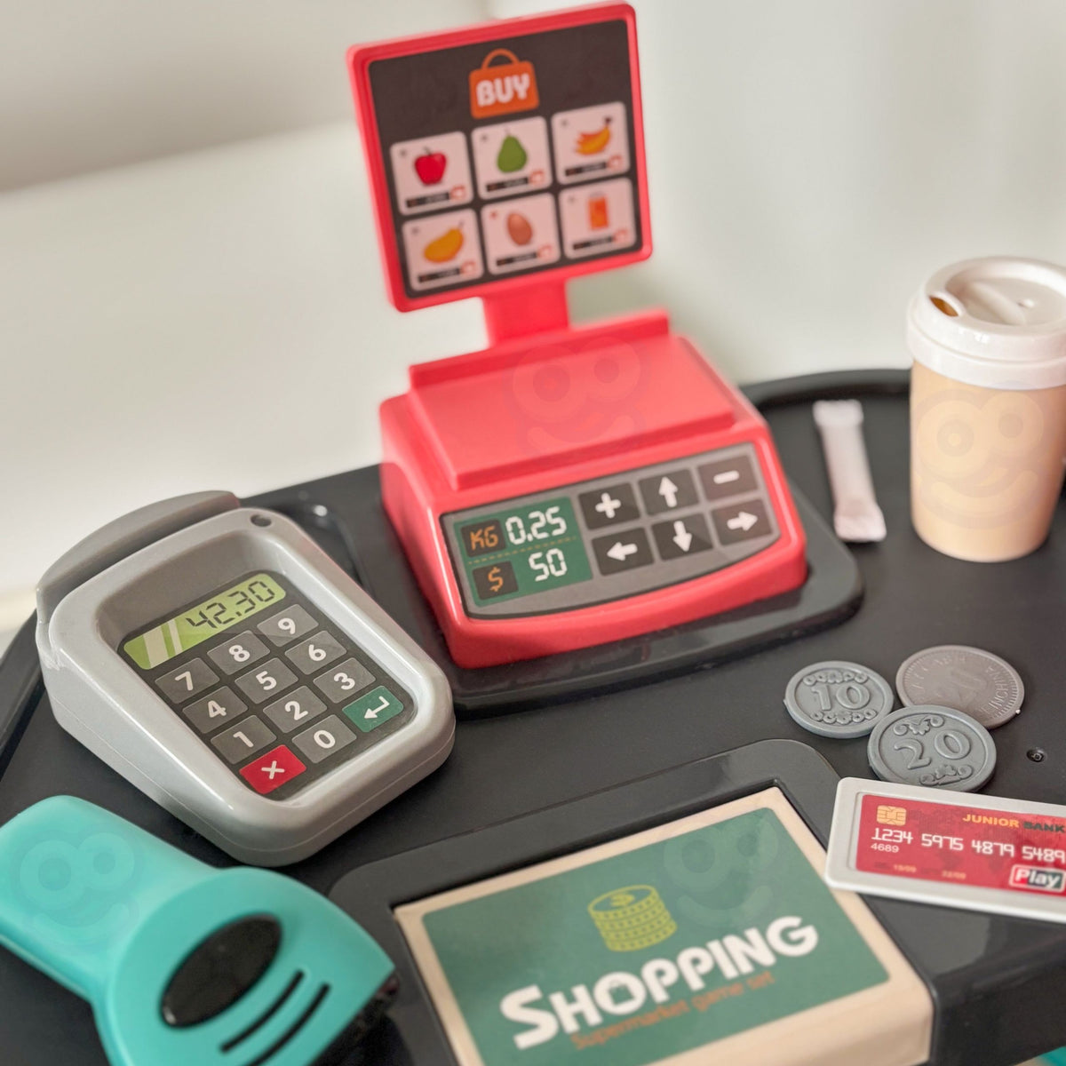 WOOPIE Žaislinis Supermarketas su Pirkinių Vežimėliu, Kasos Aparatu ir 47 Priedais