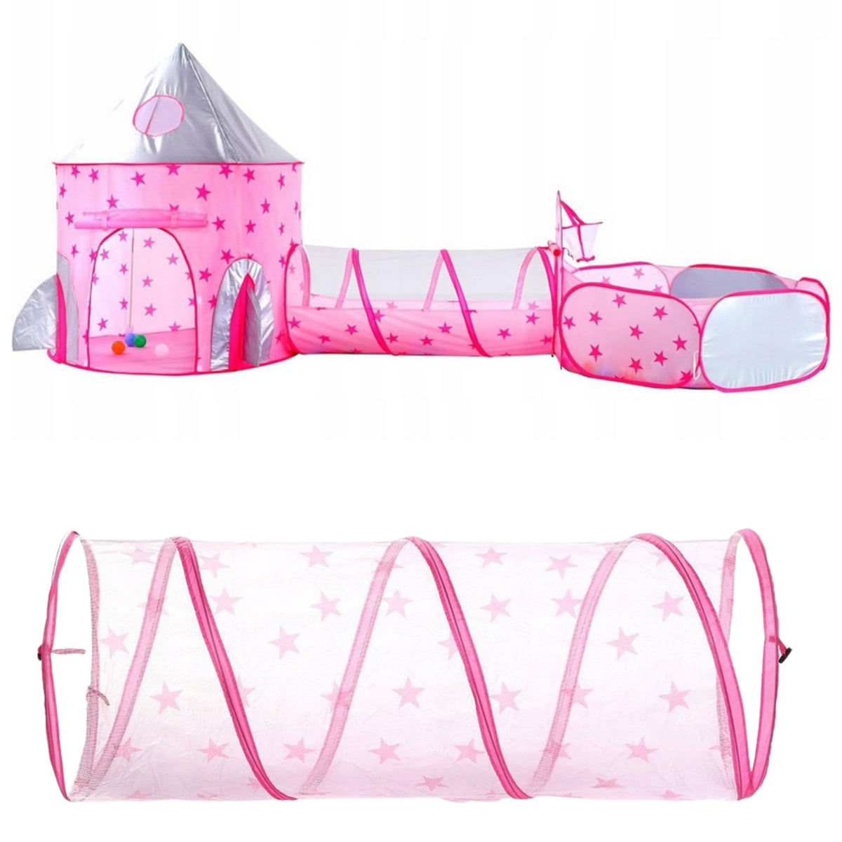 WOOPIE 3-in-1 Princesės pilies palapinė su tuneliu ir baseinu XXL