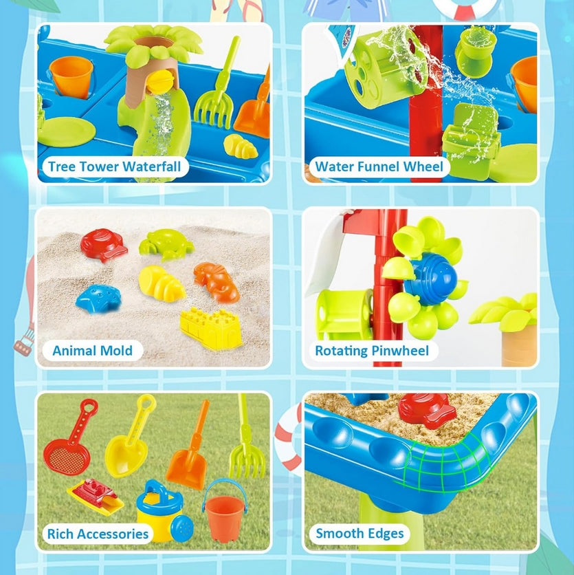 WOOPIE Vandens stalas 2in1 Smėlio dėžė su kėdute XL Akvaparkas, 4 baseinai, 13 priedų – vaizdas 6