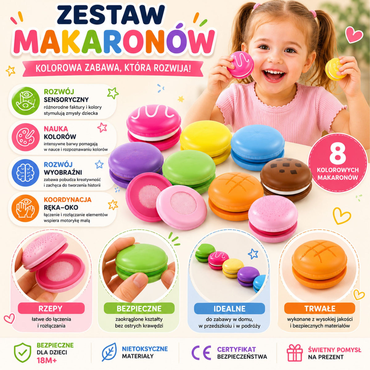 VIGA Mediniai Makaronėliai Spalvoti Sausainiai Rinkinys 8 vnt.