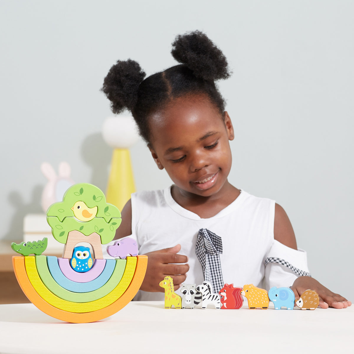 VIGA Medinė Vaivorykštė Montessori Dėlionė su Gyvūnėliais
