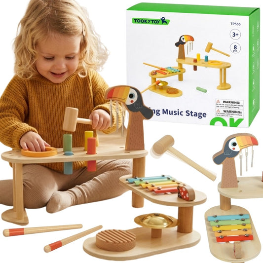 TOOKY TOY Medinė Muzikos Stalelė su Tukanu – Lavinamasis Žaislas