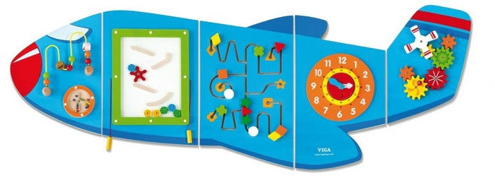VIGA Medinė sensorinė manipuliacinė lenta Lėktuvas (Montessori, FSC) – vaizdas 9