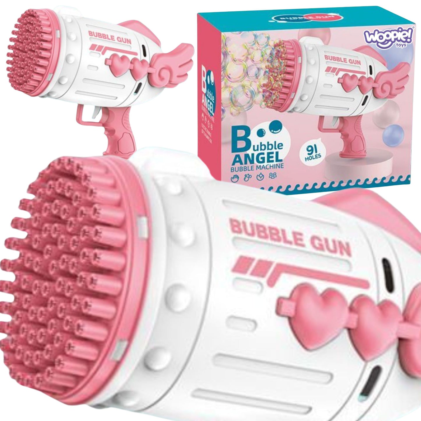 WOOPIE Muilo burbulų pistoletas su 91 anga, rožinis – pagrindinis vaizdas
