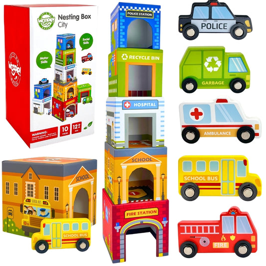 WOOPIE GREEN Medinė dėlionė Miestas ir transporto priemonės (Kubai) – pagrindinis vaizdas